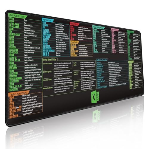 Keyboard Shortcuts Mouse Mat, Anti-Slip Excel Shortcuts Mouse Mat, Quick Key Gaming Mouse Pad, Desk Mat Large Mousepad, Soft Computer Keyboard Mice Mat for Office Home Desk Pc Laptop (80x30cm)