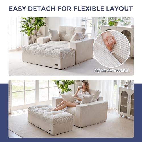 Image of MAXYOYO Sectional Sofa Couch and Chaise Lounge, L Shaped Modern Cloud Couch with Ottoman, Comfy Sofa with Layered Cushion, Tufted Upholstered Sleeper Chair for Living Room, No Assembly Required, Beige