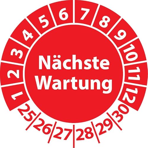 Prüfplakette Nächste Wartung, Vinylfolie, selbstklebend, Prüfaufkleber, Prüfetikett, Plakette (30 mm Ø, Rot, 100)