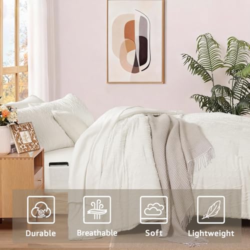Image of Full Size Comforter Set- 7 Pieces Tufted Bed in a Bag Full Bedding Sets | All Season Shabby Chic Boho Bedding with Comforter, Sheets, Pillowcases & Shams, White