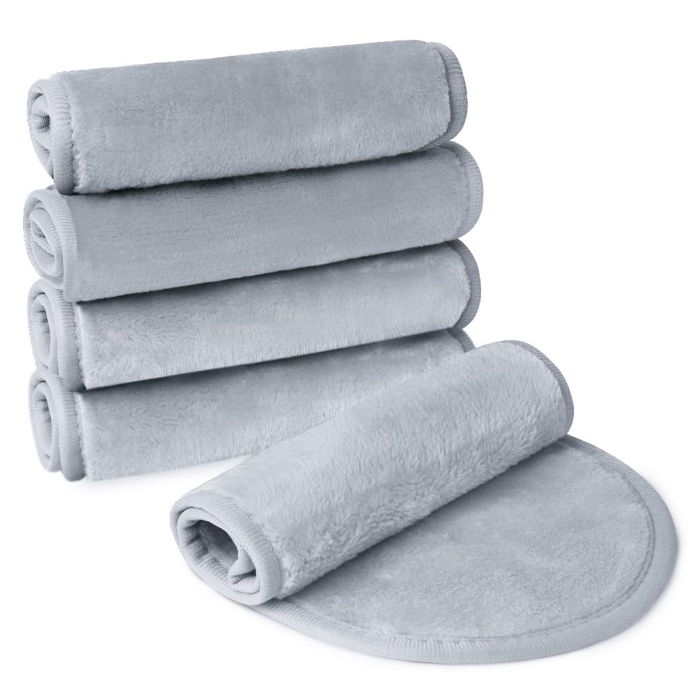 URAQT 5PCS Coton Démaquillant Lavable, Serviette Microfibre pour le Visage, Réutilisable Lingettes Nettoyantes Visage Chiffon Soins De Peau pour Tous les Types de Peau (15.7" x 6.7",Gris)