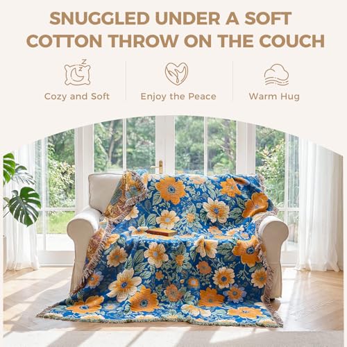 Image of LUTBM Boho Throw Blanket for Couch 50 inchx60 inch, Cotton Decorative Bed Throws