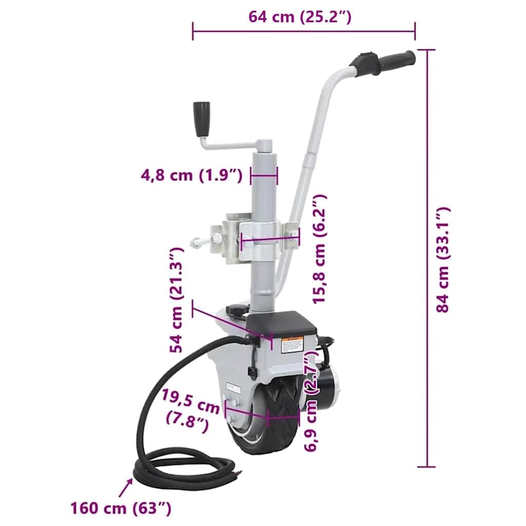 Zmotoryzowane koło podporowe 12 V, 350 W, pomoc manewrowa do przyczep kempingowych, łodzi, do 2270 kg, z automatycznym hamulcem
