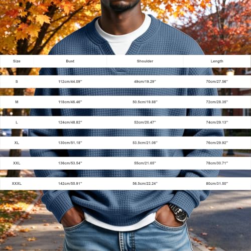 Mens Waffle Long Sleeve Shirt Knit Textured V Neck Pullover Sweatshirt - image 3