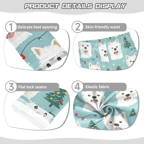Christmas Cute White Dog Girls Leggings Ultra Soft Compression Yoga Gym Pants for Kids 4-10T3