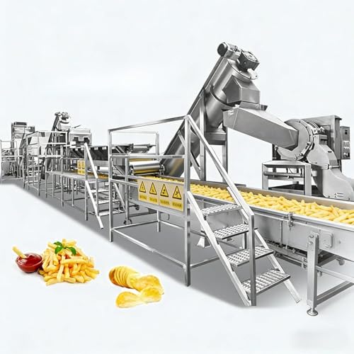 Industrial Potato Chips and French Fries Making Equipment - Complete Frozen Food Processing Line with Peeling, Cutting, Frying, and Freezing Modules for Factory Production