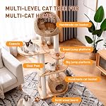 Arbre de chat en bois pour les grands chats, Tour de chat multi-niveau avec poste de scratching, Tour d'arbre de chat moderne pour les chats intérieurs avec panier tissé à la main et condo, facile à nettoyer