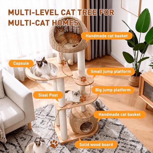Árbol moderno de madera para gatos de interior 59 pulgadas miniatura 3