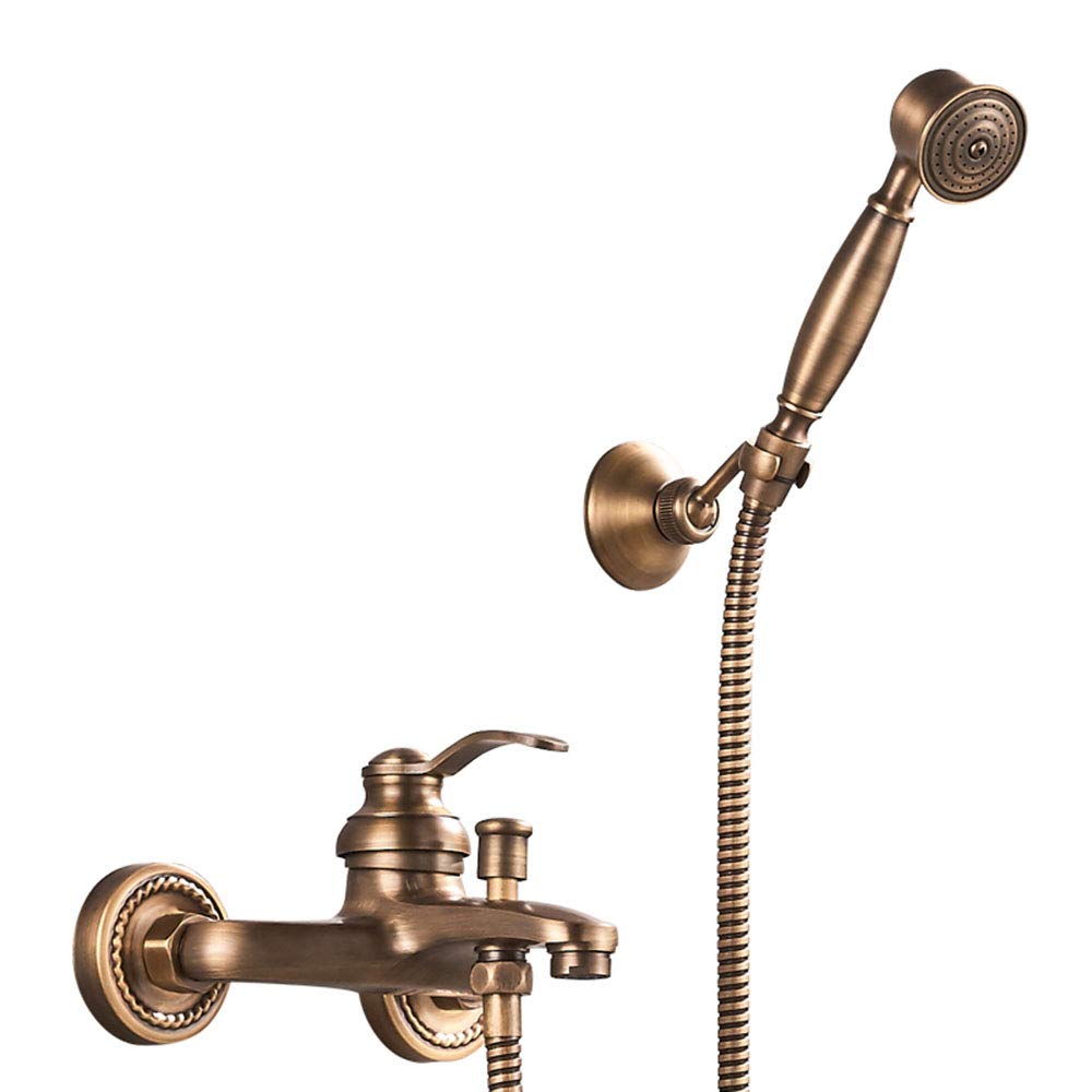 HomeLava Rubinetto per Vasca da Bagno con Doccetta, Antico Rubinetto per Vasca in Ottone Inclusa Doccetta, con Supporto da Parete e Tubo Doccia da 150 cm