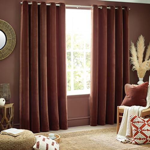 Yard Heavy Chenille Eyelet Curtain Pair - Lined Room Darkening, Soft Velvet Home Décor (Nutmeg - Width 229 x Drop 137cm)