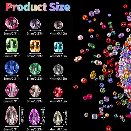 Image of Crystal Beads, 600 Pcs Assorted Glass Beads for Jewelry Making, Rondelle Beads with Container Box, Mixed Color (4 /6 /8mm)