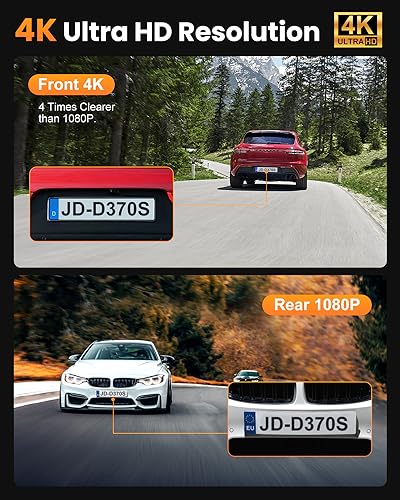 SUVCON 4K Dash Cam Front and Rear, Dual Dash Camera for Cars 4K+1080P Dashboard Car Camera Built-in Wi-Fi GPS, 24H Parking Monitor, Night Vision, Loop Recording, WDR, 170° Wide Angle, Free 32GB Card image_2