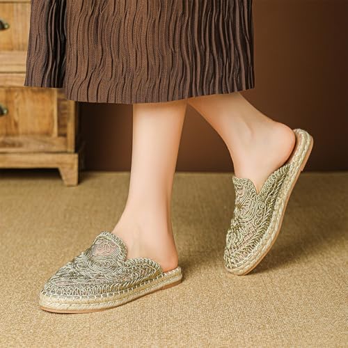 Putu Women's Espadrille Hollow Out Mules Closed Toe Slide Sandals Summer Vacation Flat Shoes4