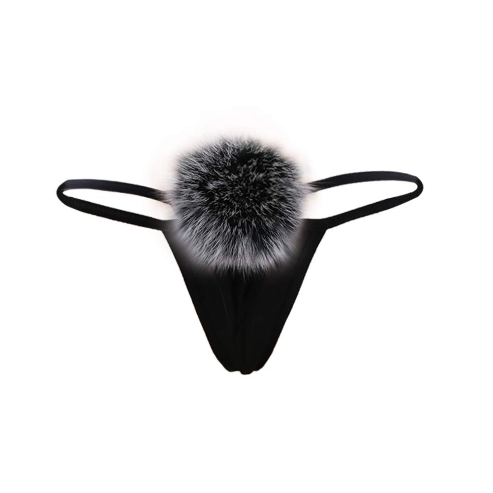 ADESUGATA Womens Thong Pantie Cute Rabbit Tail Low Waist G-String Fur Ball Solid Bikini T-Back Cosplay Bunny Girl Underwear: 0-1 Blakc,white