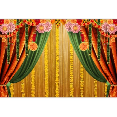 Image of Indian Pooja Backdrop Decorations Loctus Flowes Curtain Diwali Traditional Festival Ganpati Hindu Puja Backdrop for Wedding Party Bridal Shower Background Religious Photo Supply Vinyl 20x10ft