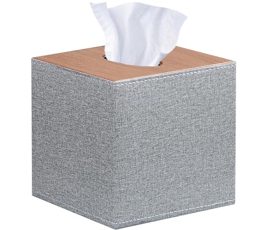Leather Tissue Box Cover Square,Upgrade 99% Compatible Large Size,Modern Tissue Box Holder for Napkin Facial Paper,Dryer Sheet Dispenser Organizer for Bathroom Vanity Countertop,Night Stand