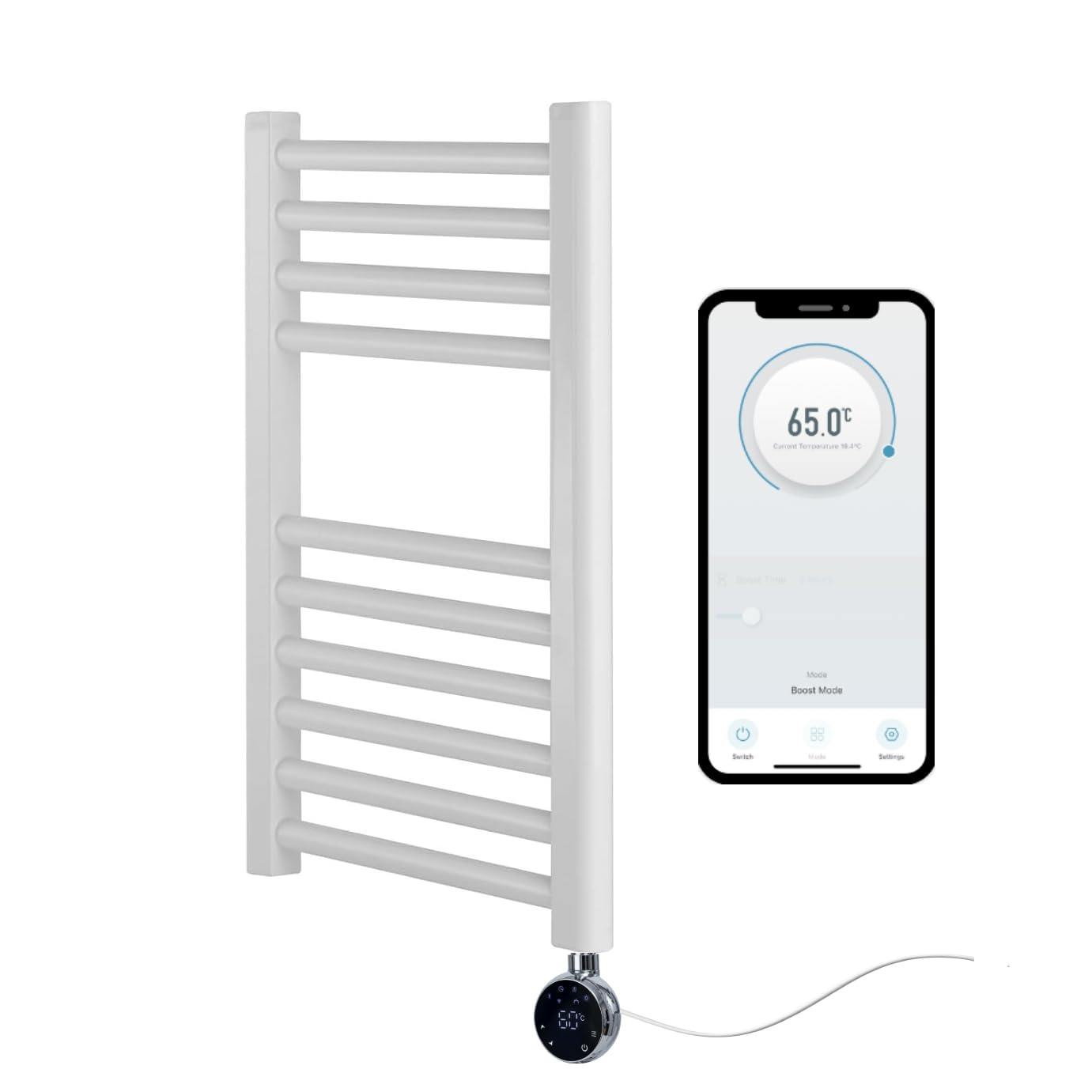 Greened House White Electric WiFi Heated Towel Rail 400mm W x 600mm H