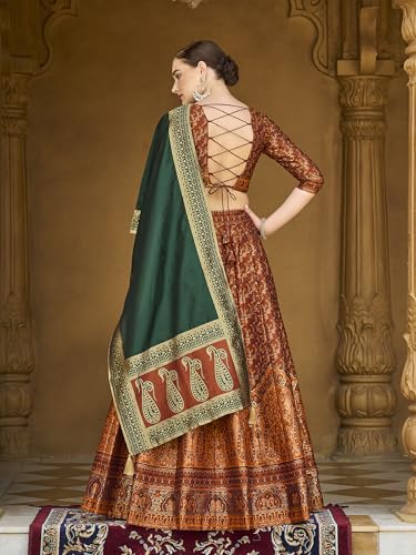 Image of PURVAJA Women's Kanjiwaram Semi-Stitched Lehenga choli