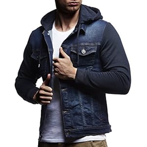 Leif Nelson Sweatjas voor heren, vintage spijkerjas voor heren, slim-fit spijkerjas met lange mouwen en kap