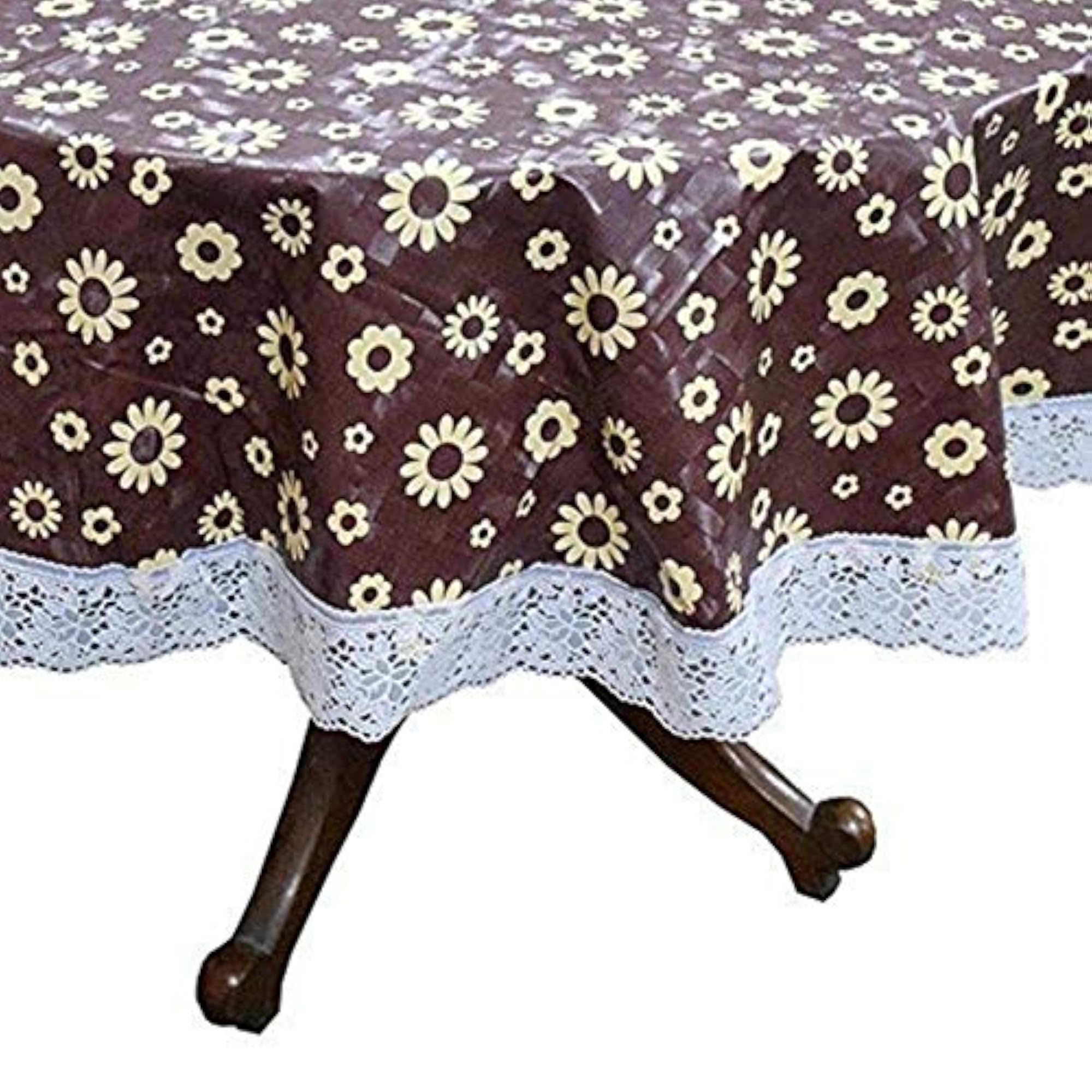 Printed PVC Oval 6 Seater Dining Table Cover, Brown Flower
