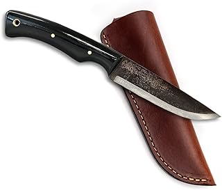 PKS Pathfinder Knife Shop Scorpion Bushcraft Camping Survival Carbon Steel Fixed Blade Knife - Leather Sheath - Made In USA (Black Micarta) - The Pathfinder School