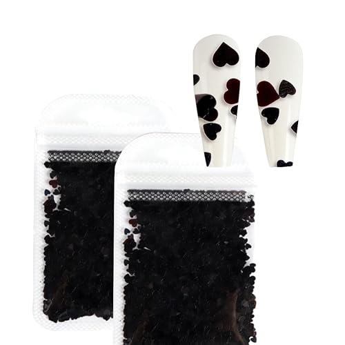 200PCS Black Heart Nail Art Decals Charms for Nails, Clear 3D Acrylic Heart Nail Charms for Women DIY Manicures Salon Accessories