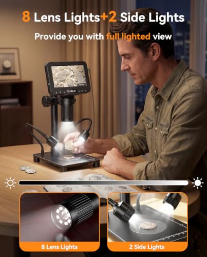 Image of Elikliv Microscope with Weighing Scale, Digital Magnifier for Error Coins, Jewelry Magnifying Glass with Lights, 4.3 inch LCD Screen 12MP Camera 1080P Video USB PC View for Adults Collectors Supplies