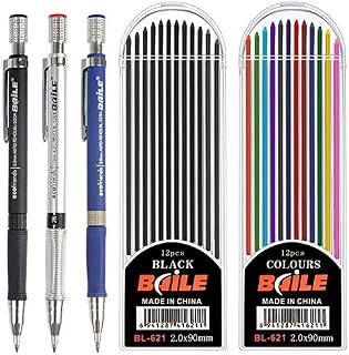 CYH Mechanical Pencil, 3Pcs 2.0mm Propelling Pencils with 2 Boxes Lead Refills Colored and Black Refills for Writing, Drawing, Crafting, Art Sketching, Carpenter
