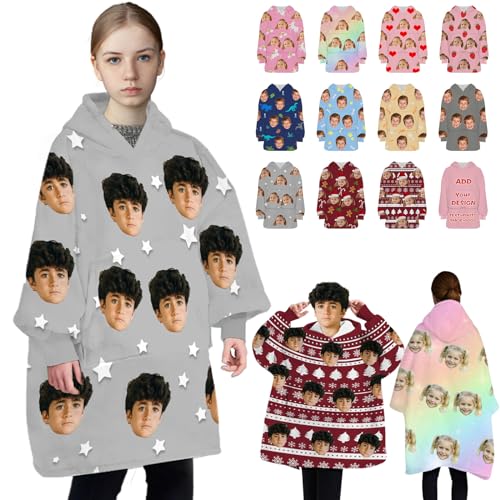 Custom Wearable Blanket Hoodie for Kids Personalised Hooded Face Blanket Cozy Sweatshirt Customsied Christmas Valentines Gifts Custom Wearable Blanket Hoodie for Kids Personalised Hooded Face Blanket Cozy Sweatshirt Customsied Christmas Valentines Gifts