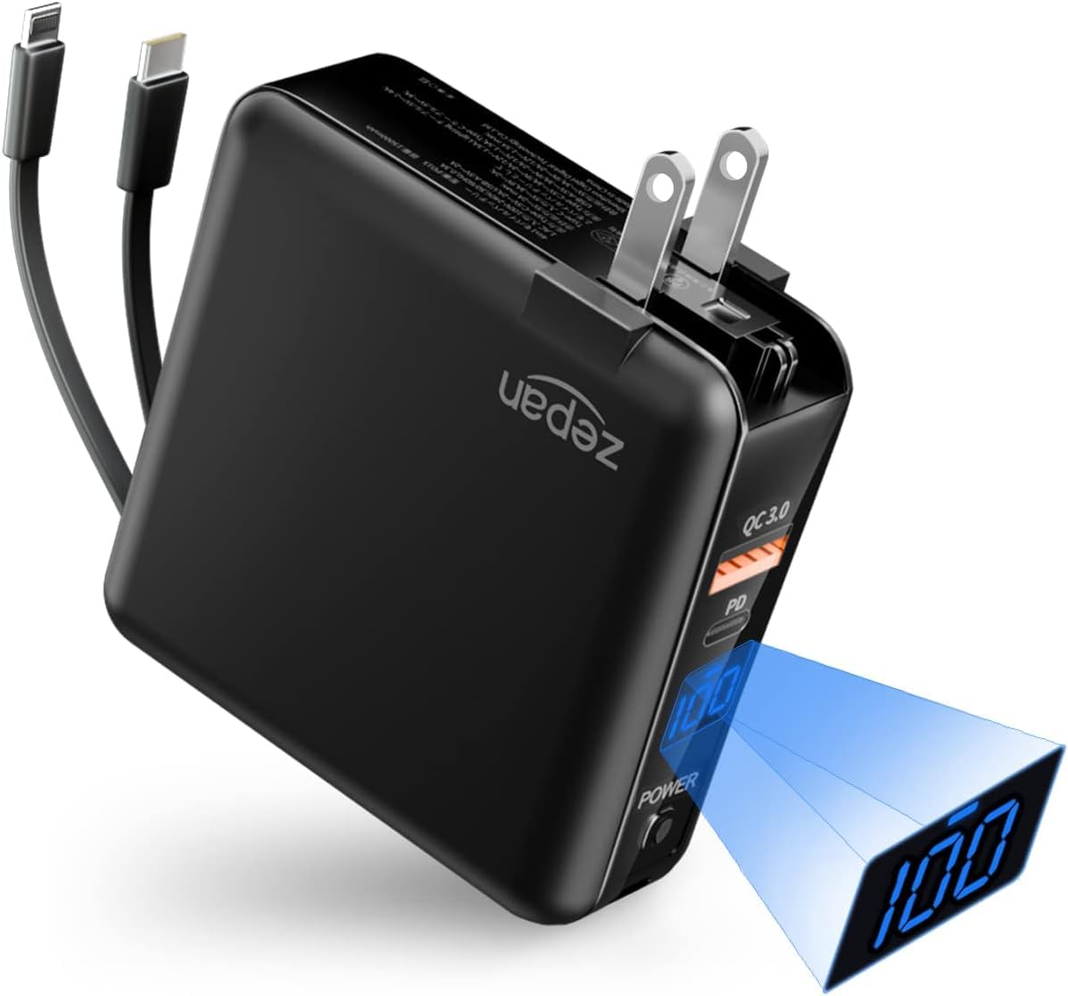 Amazon | zepan モバイルバッテリー 大容量 15000mah ケーブル内蔵 PD