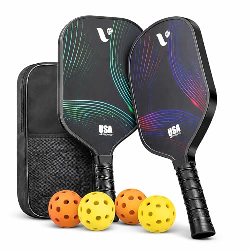 Pickleball Paddles Set of 2, 2026 USAPA Approved Fiberglass Pickle Ball Paddles with 4 Pickle Balls,...