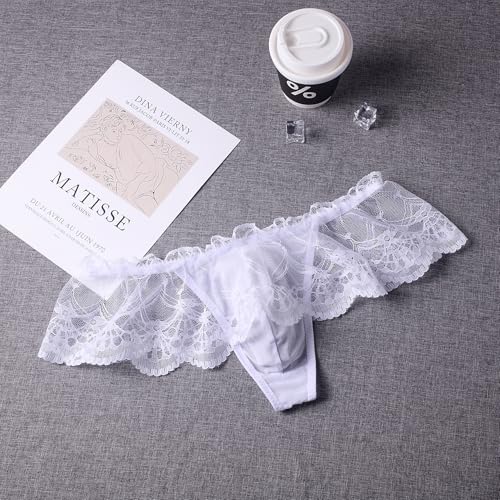 Men's Sexy Lace Frilly Thongs for Crossdressers Sissy Skirted Panties For Men Gay Lingerie3