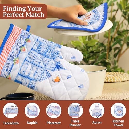 Maison d'Hermine Topflappen-Set, 100% Baumwolle, hitzebeständig, 20 cm x 20 cm, mit Schlaufe zum Grillen, Backen und Anfassen heißer Pfannen, Frühjahr Sommer (Amsterdam Canals, 2er-Pack)