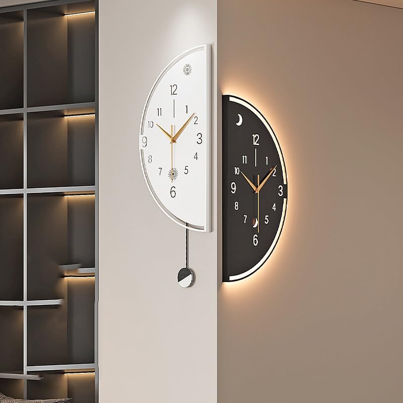 Vnook Reloj de Pared Moderno de Doble Cara, Decorativo a Pilas for Sala de Estar, con luz, for Esquinas de Pared.