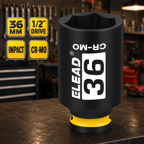 Image of ELEAD 36mm Socket 1 /2 inch Drive Deep Impact Socket, Metric 6 Point 1 /2-inch Drive Impact Axle Nut Sockets, CR-MO Nut Socket Set, Oil Filter Sockets, Tools for Easy Removal of Axle Shaft Nuts