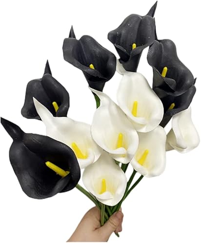 Flores artificiales de lirio de alcalza de 14 pulgadas, 12 cabezas individuales de PU para ramo de flores pequeñas, ramo de boda de lirio de cala