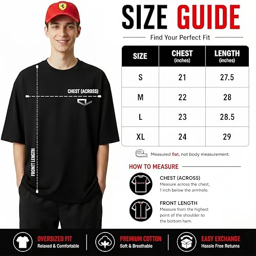 Image of Men's Cotton Oversized T-Shirt - Relaxed Fit Half Sleeve F1 Graphic Print Tee for Streetwear & Casual Outings - Black