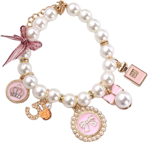 Collar de perlas para perro y gato correa para el cuello de perlas de gato diamantes de imitación de cristal dijes para perlas para perros gatos