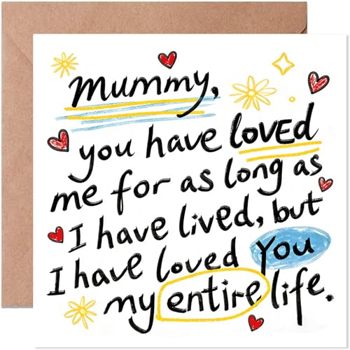 Happy Birthday Mummy Card First Mothers Day Keepsake Gift for Mam with Envelope Loved You My Entire Life Gifts for Mummy from Daughter Son Kids