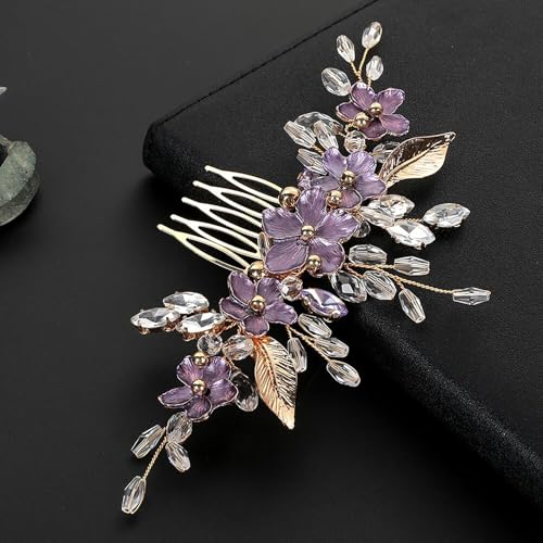 Peineta metalica con diseño floral para boda miniatura 2