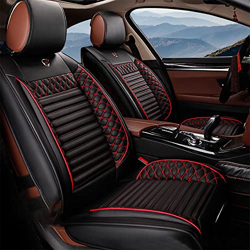 KCTOELNOR for Ford Mustang 2002 Front and Rear Seat Cover Wear-Resistant Anti-Dirty Anti-Slip PU Leather Seat Cover Black-Red