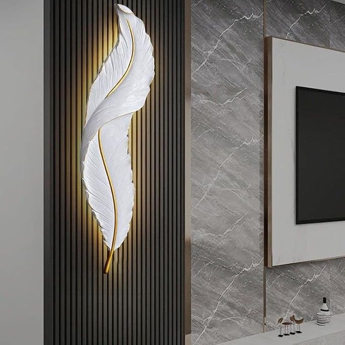 TOUCH WOOD HANDICRAFT LED Lamp, Wall Mounted LED Sconce Lamp, Wall LED Lamps, Feather LED Lamp, Decorative Wall Lamp, White Color 24 Inch x 8 Inch