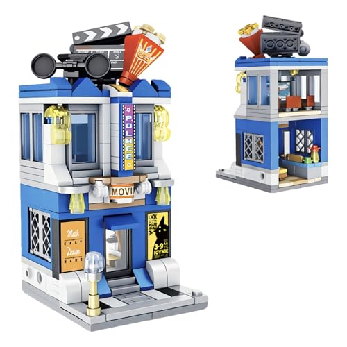 WULOBOOI City Movie Theater Building Blocks Sets, Cute Street Store MOC Cinema 3D Toy Model Building Kit, Creative Birthday Gift for Adults/Teens Who Love Movies (253 Pieces)