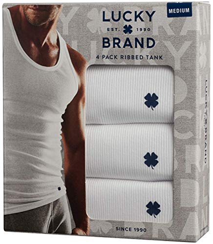 Lucky Brand Mens Classic A - Shirt Undershirt Tank Top, 4 Pack, White, Large #TOP3