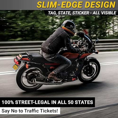 Image of Premium Motorcycle Mirror Chrome License Plate Frame, Rust-Free Stainless Steel, Rattle-Free Thin Metal & Street Legal, Universal Fit Tag Holder for Harley Davidson Bike Scooter, Porta Placa Para Moto