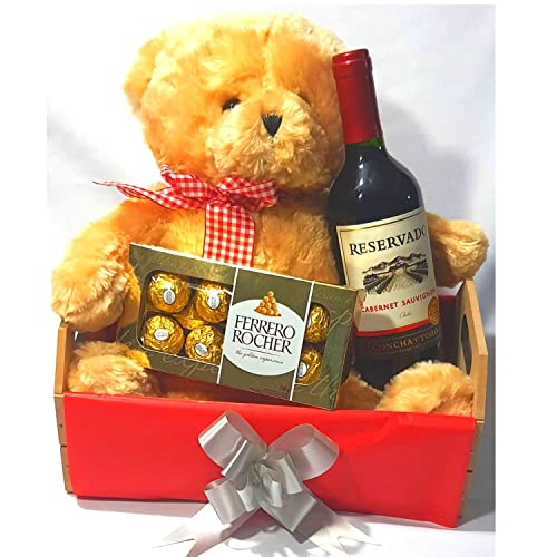 Cesta Presente Chocolates Ferrero Rocher Vinho Pelúcia Luxo