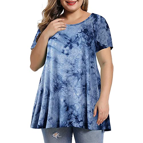 Bozony Blusa túnica feminina plus size estampa floral manga curta vintage larga casual solta azul 2G