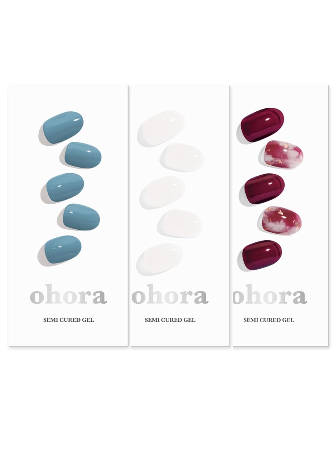 ohora Semi Cured Gel Nail Set of 3 (N Washing Jean & N Bare Crystal & N Mulberry) - Professional Salon-Quality Nail Care
