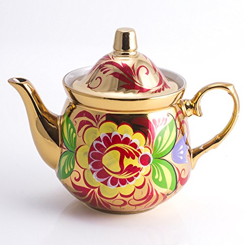 Enchanted Flowers Golden Electric Russian Samovar Tea Maker Set With Tray & Teapot #TOP4