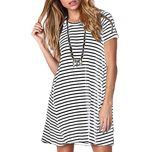 Ancapelion Women's Casual Striped T Shirt Dresses Short Sleeve Loose Mini Tunic Dress for Women